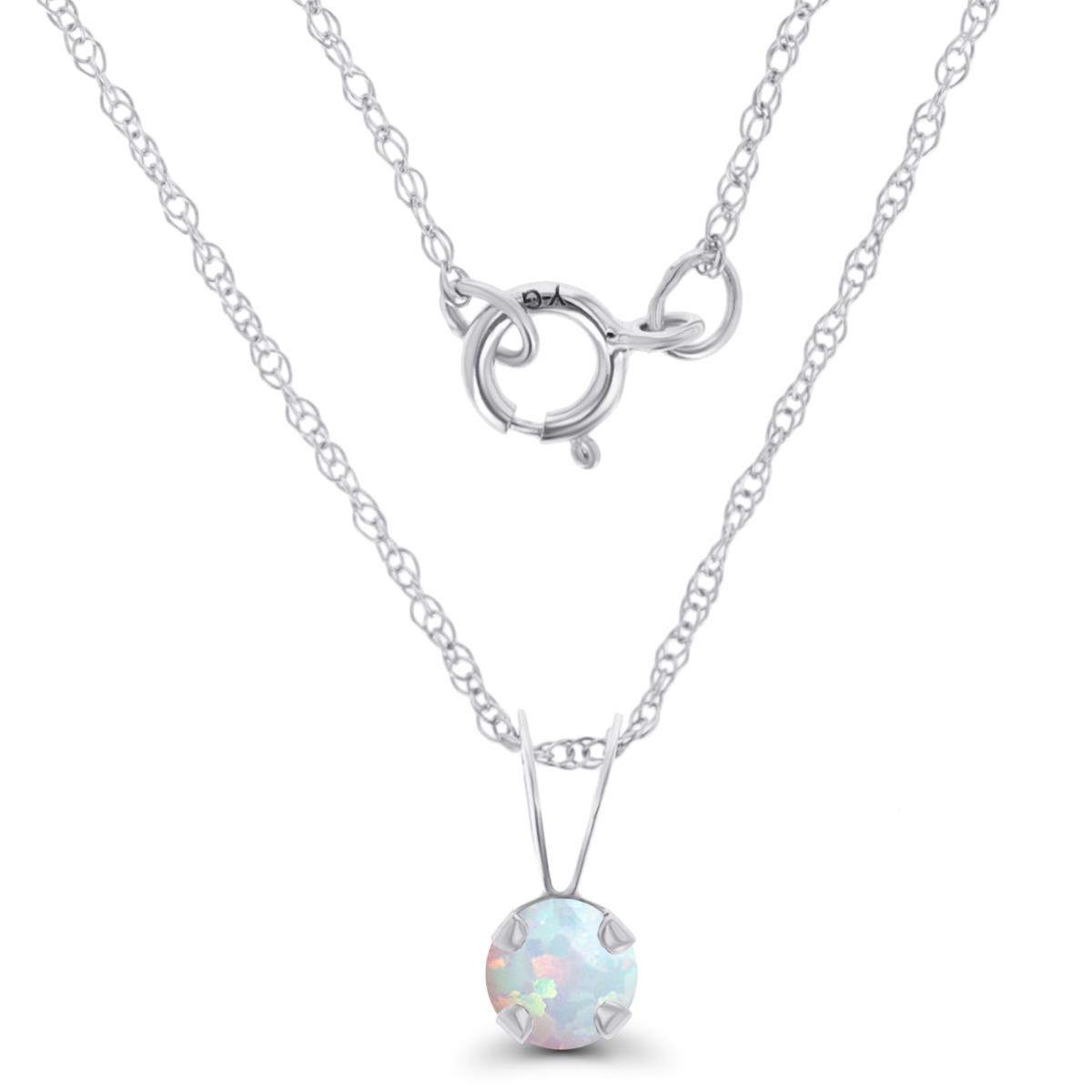 14K White Gold 4mm Round Cr Opal 18" Rope Chain Necklace