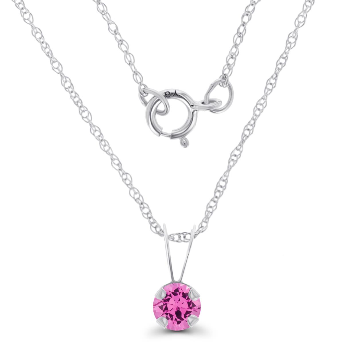 14K White Gold 4mm Round Cr Pink Sapphire 18" Rope Chain Necklace