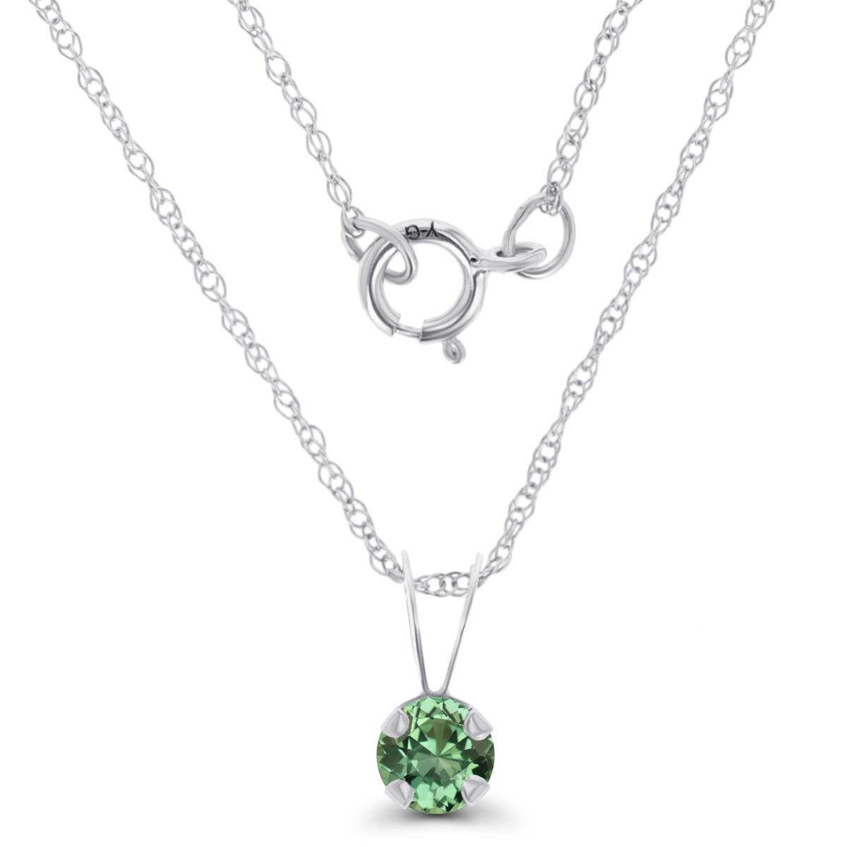14K White Gold 4mm Round Cr Green Sapphire 18" Rope Chain Necklace