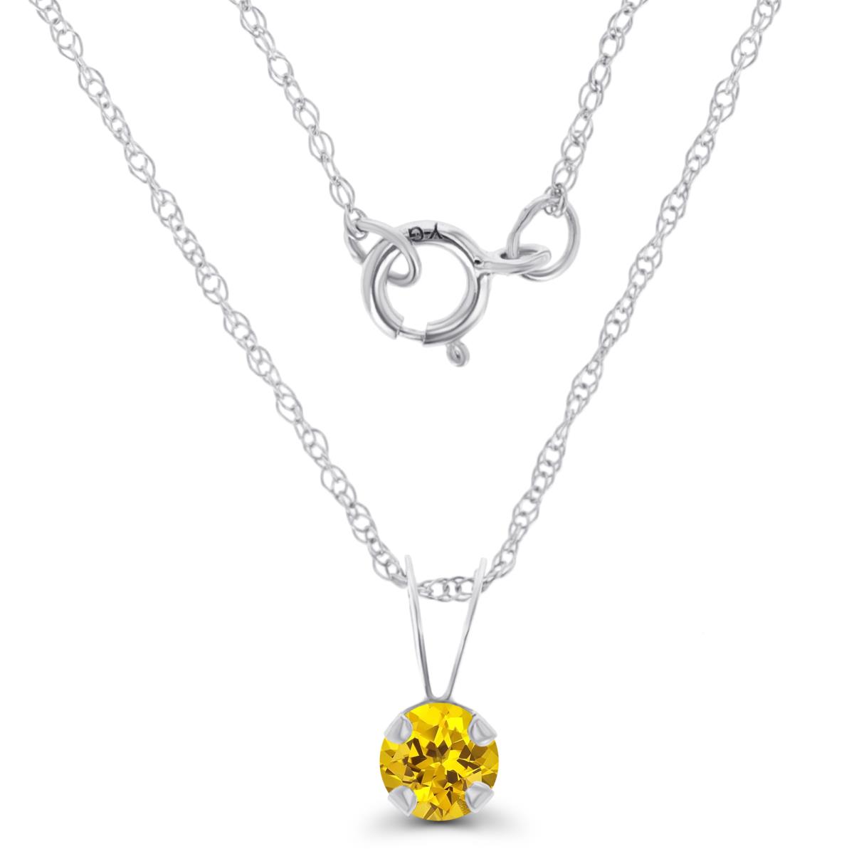 14K White Gold 4mm Round Cr Yellow Sapphire 18" Rope Chain Necklace