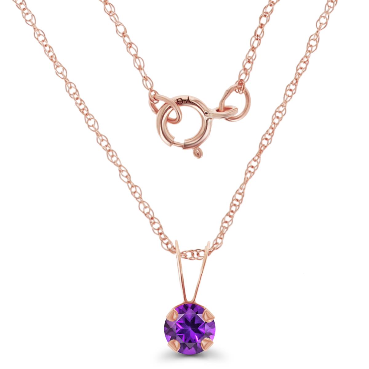 14K Rose Gold 4mm Round Amethyst 18" Rope Chain Necklace