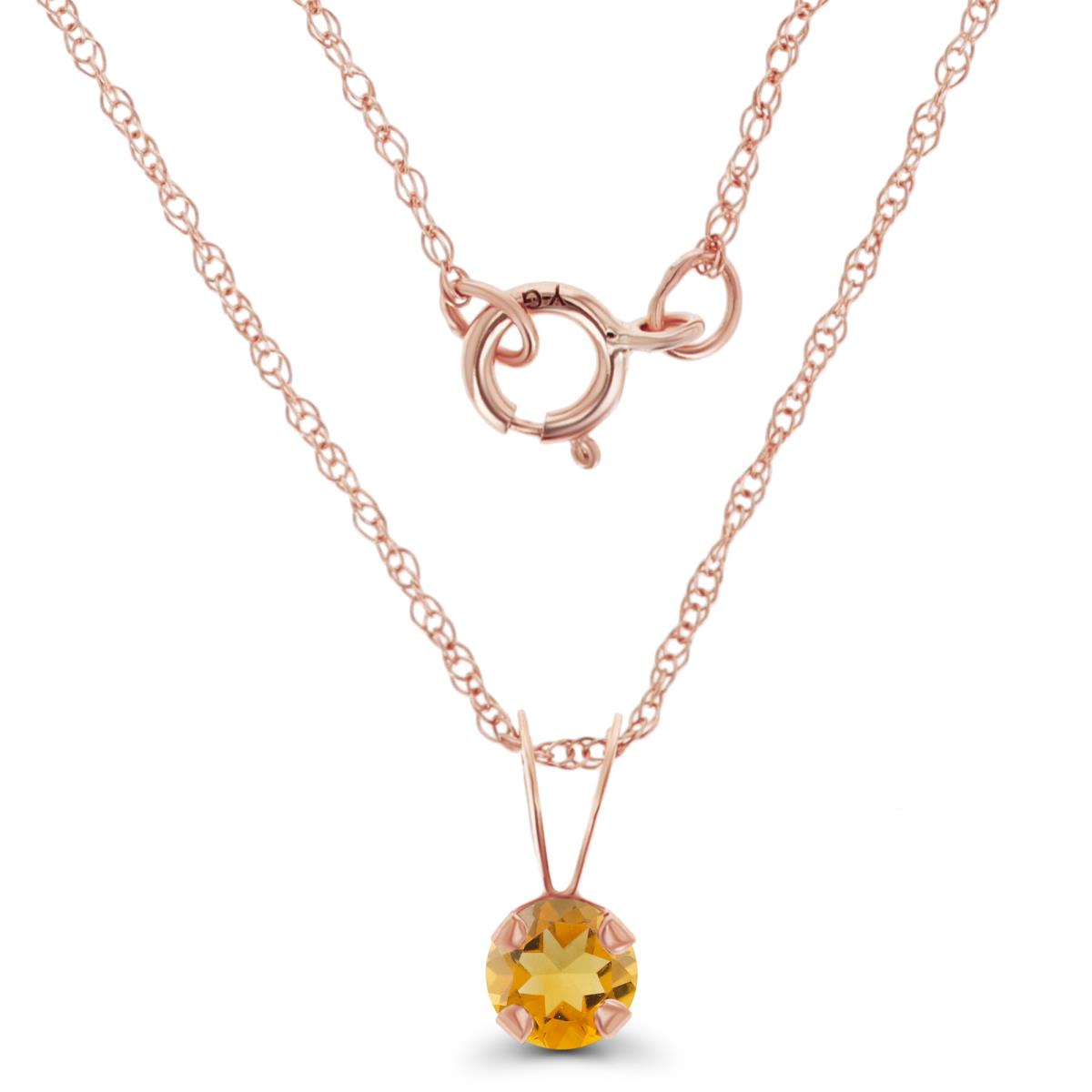14K Rose Gold 4mm Round Citrine 18" Rope Chain Necklace