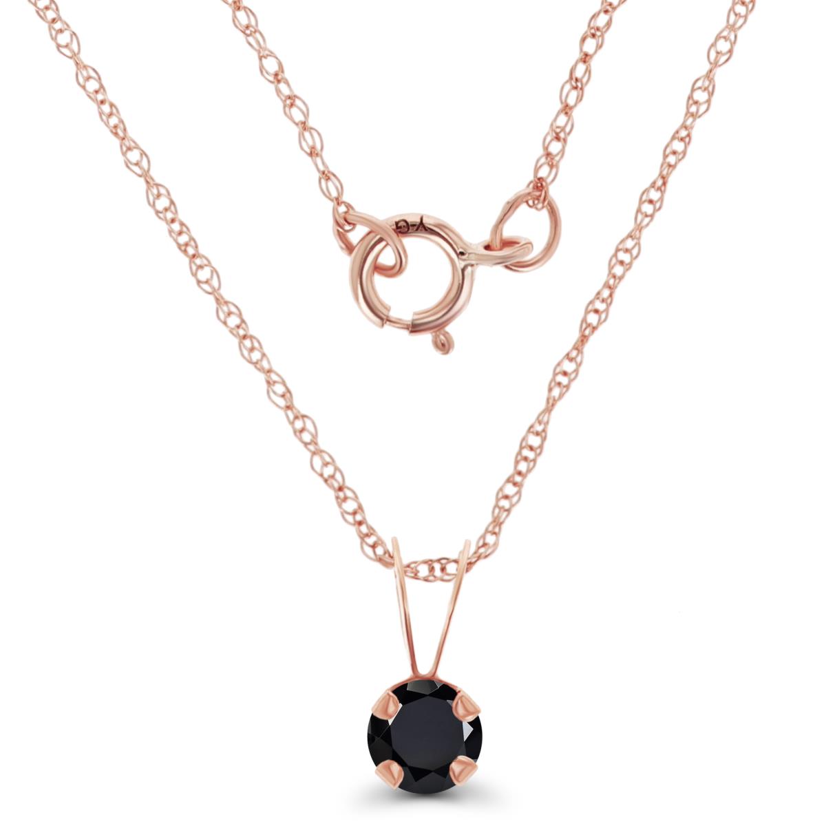 14K Rose Gold 4mm Round Onyx 18" Rope Chain Necklace