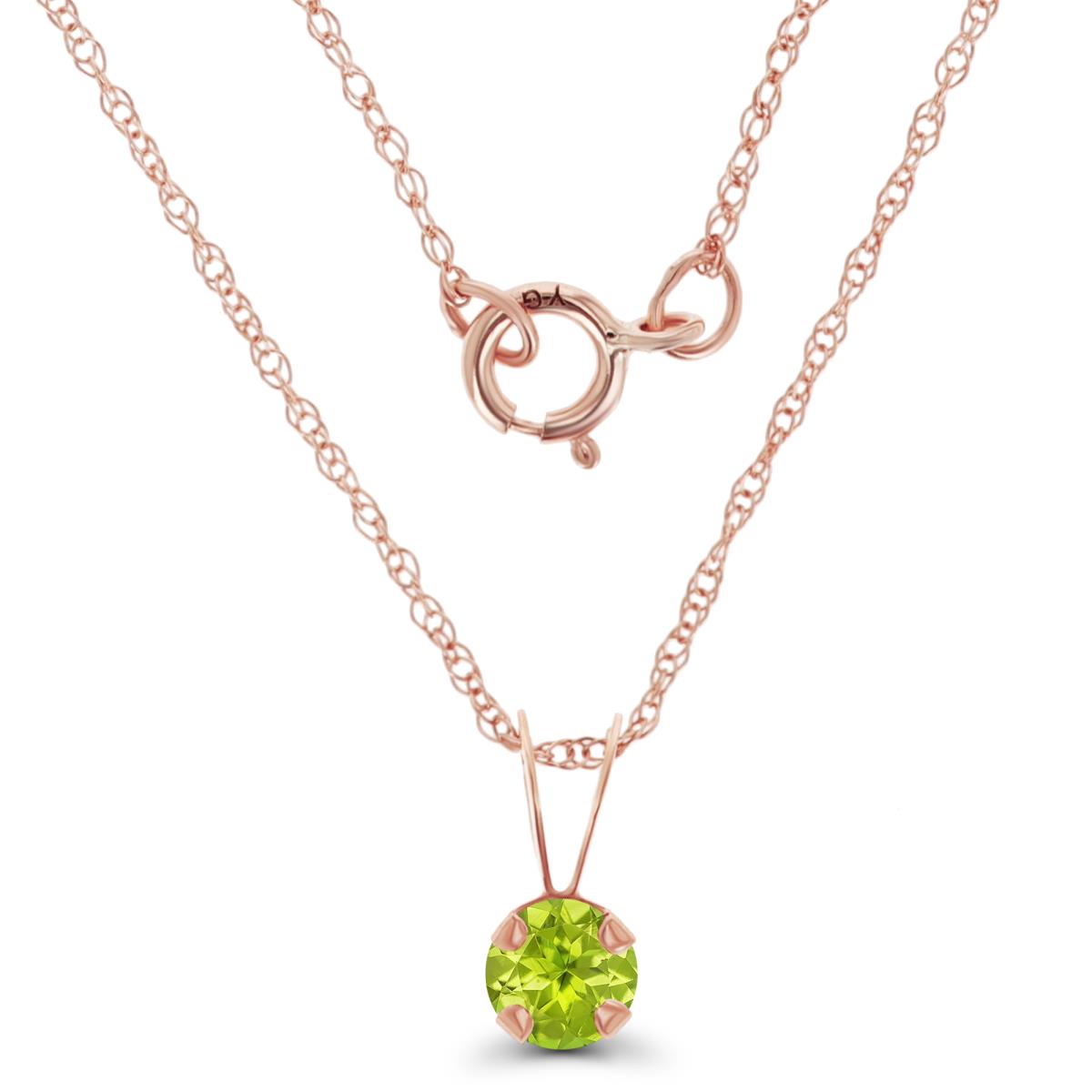 14K Rose Gold 4mm Round Peridot 18" Rope Chain Necklace