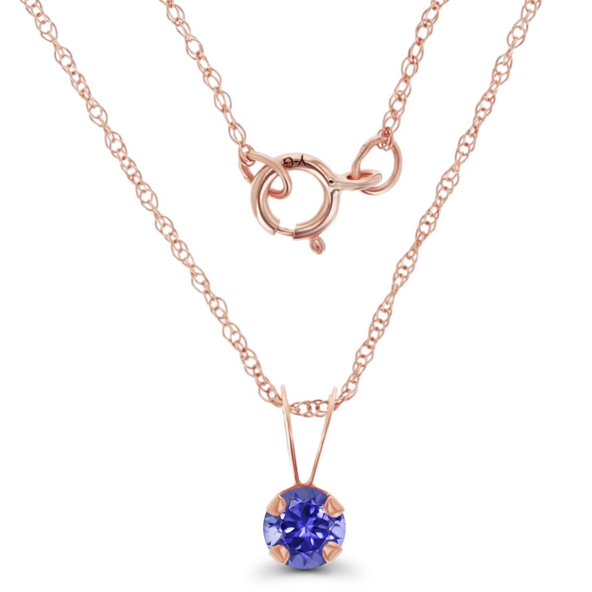 14K Rose Gold 4mm Round Tanzanite 18" Rope Chain Necklace