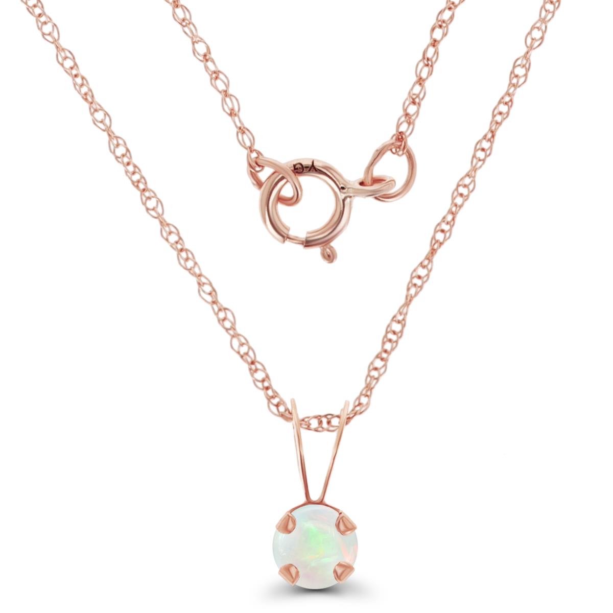 14K Rose Gold 4mm Round Opal 18" Rope Chain Necklace