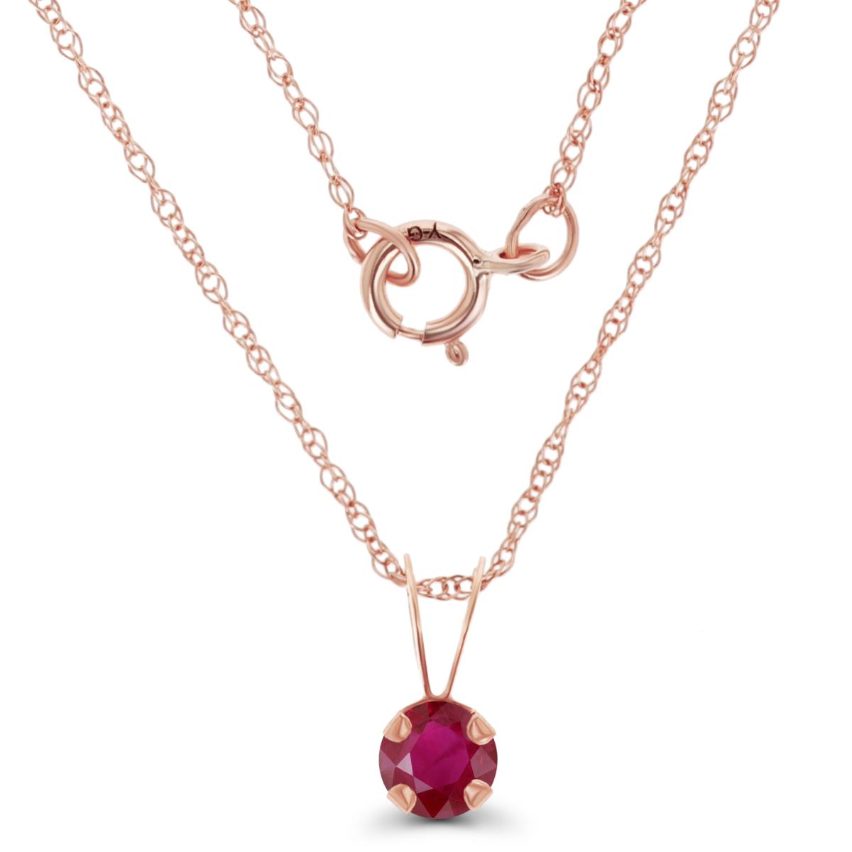 14K Rose Gold 4mm Round Glass Filled Ruby 18" Rope Chain Necklace