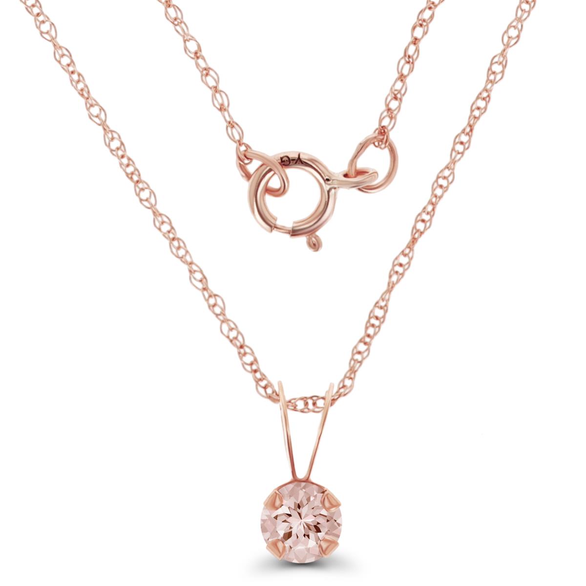 14K Rose Gold 4mm Round Morganite 18" Rope Chain Necklace