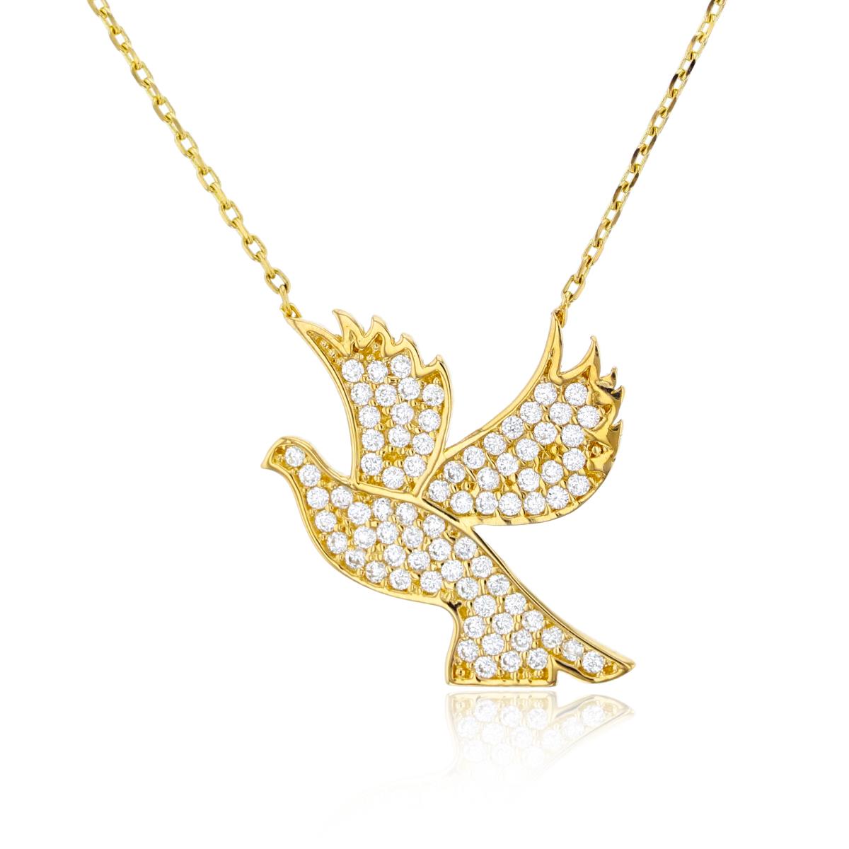 14K Yellow Gold Rnd CZ Micropaved "Dove"17"Necklace