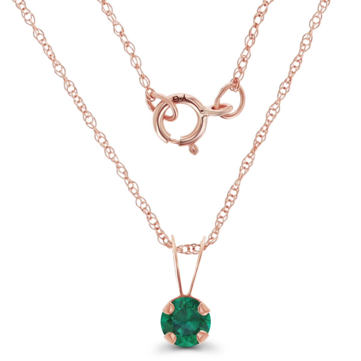 14K Rose Gold 4mm Round Cr Emerald 18" Rope Chain Necklace