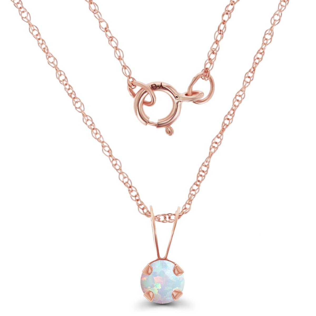 14K Rose Gold 4mm Round Cr Opal 18" Rope Chain Necklace