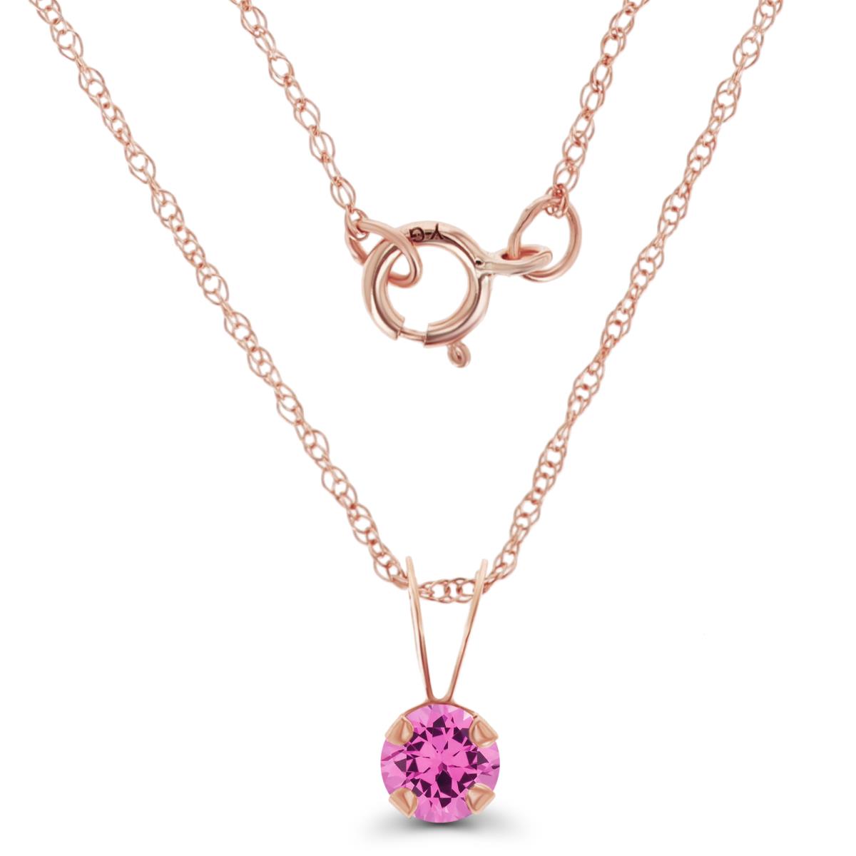 14K Rose Gold 4mm Round Cr Pink Sapphire 18" Rope Chain Necklace