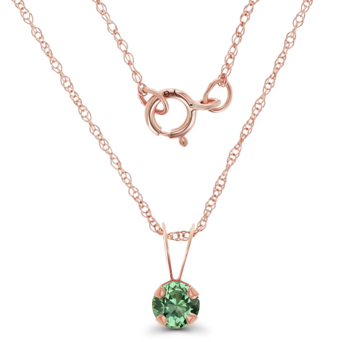 14K Rose Gold 4mm Round Cr Green Sapphire 18" Rope Chain Necklace