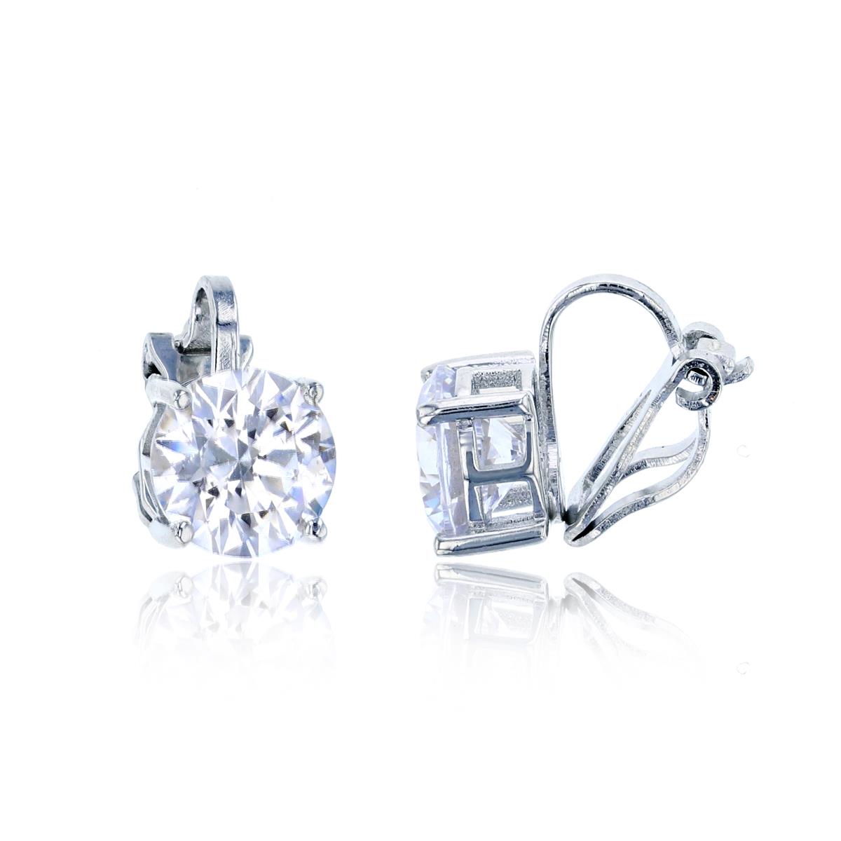 Sterling Silver Rhodium 8mm Round CZ Solitaire Non-Pierced Clip Earring