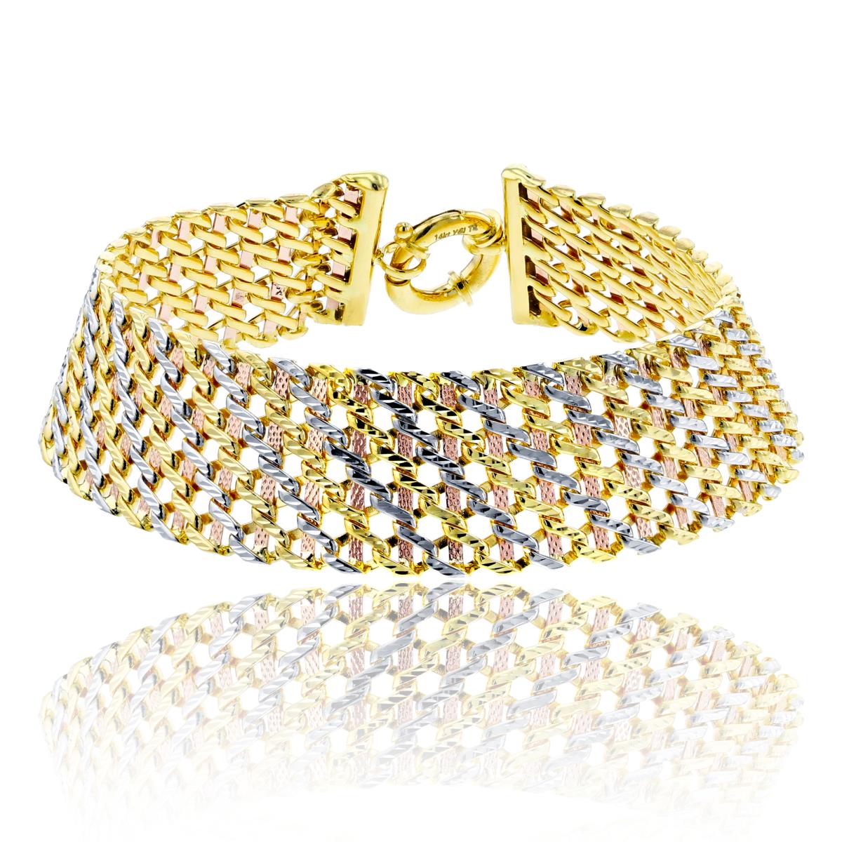 14K Yellow Gold Polished & Diamond Cut Flexy Multirow Linked Bracelet