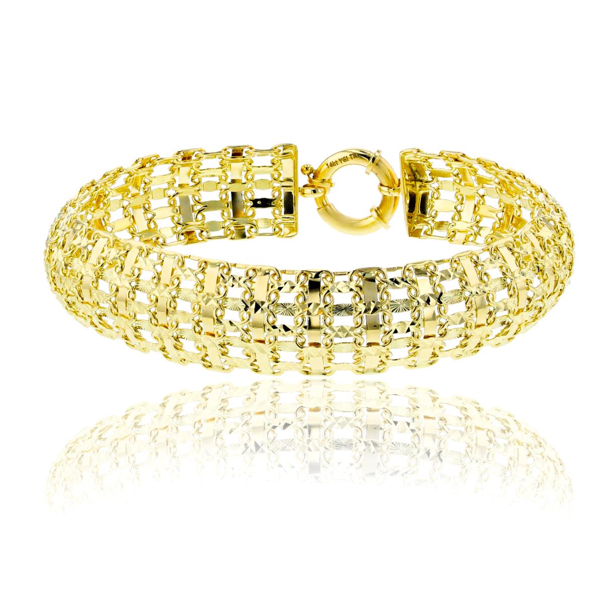 14K Yellow Gold Diamond Cut Multirow Puffy Linked Bracelet
