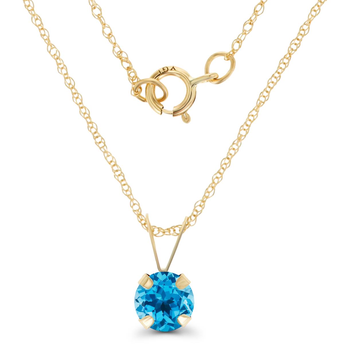 14K Yellow Gold 5mm Round Swiss Blue Topaz 18" Rope Chain Necklace