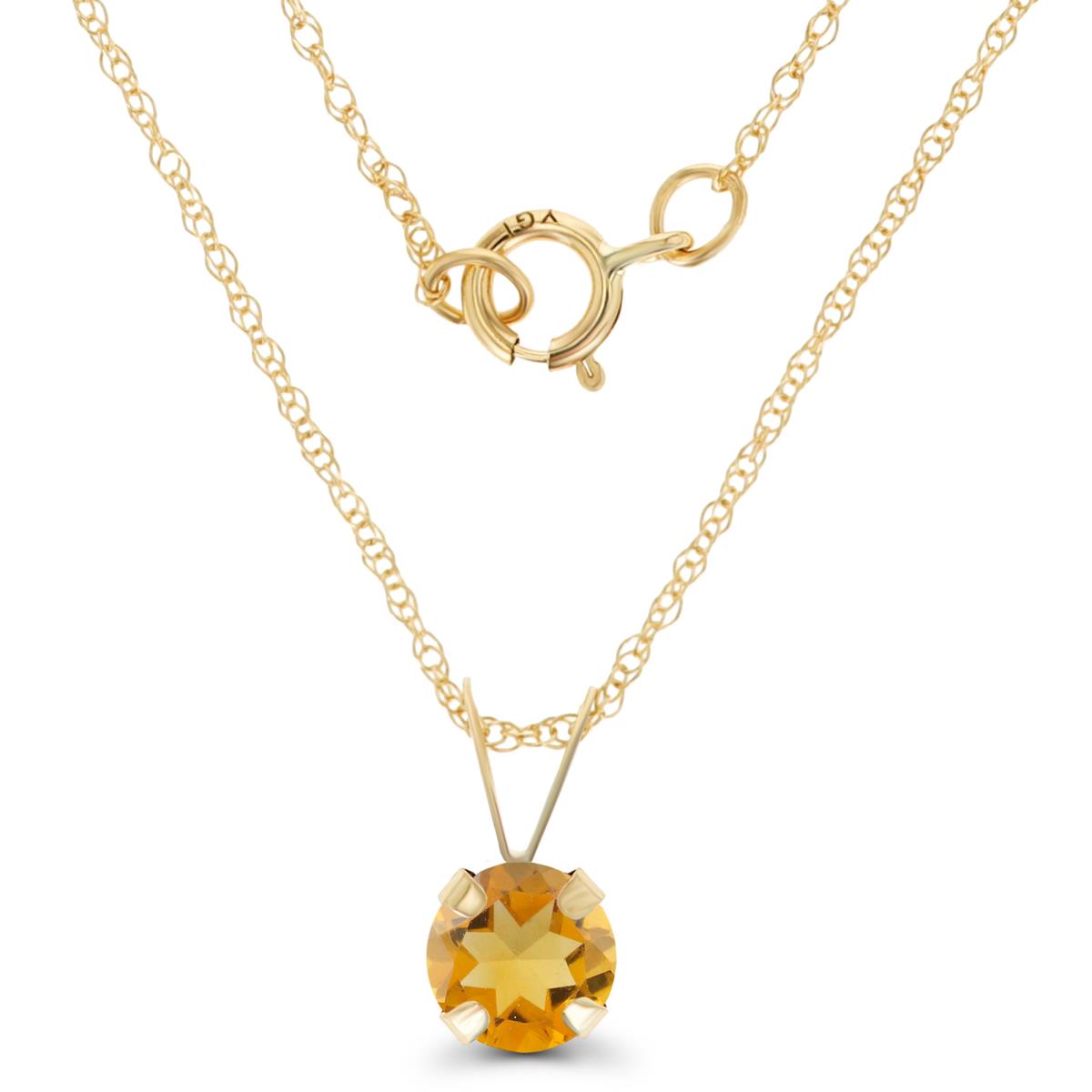 14K Yellow Gold 5mm Round Citrine 18" Rope Chain Necklace
