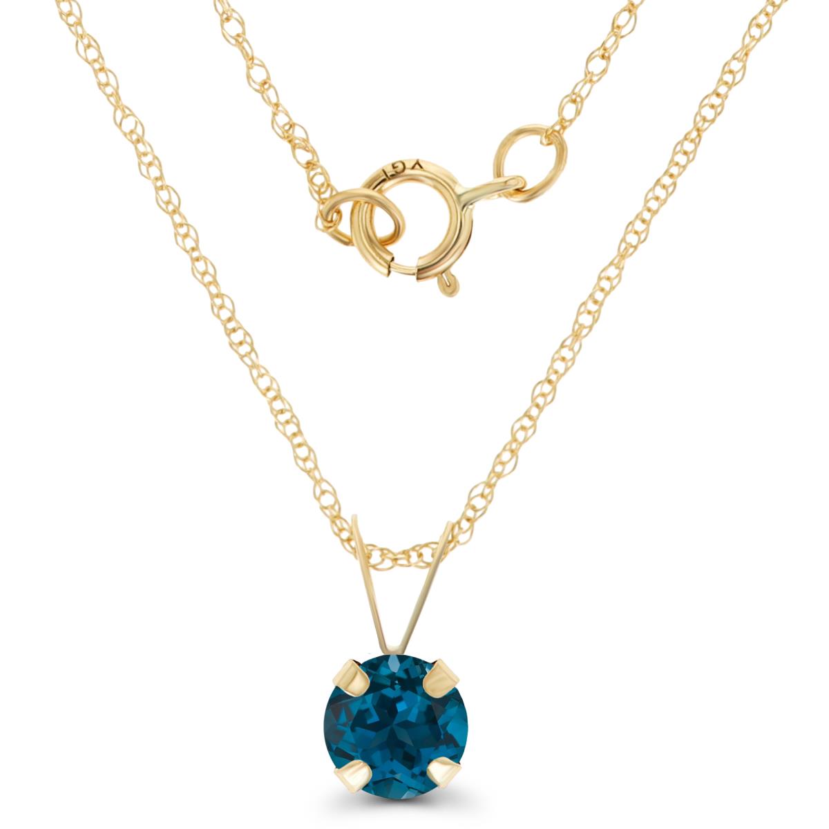 14K Yellow Gold 5mm Round London Blue Topaz 18" Rope Chain Necklace
