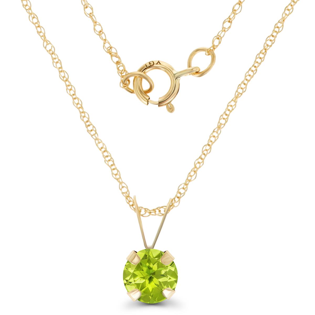 14K Yellow Gold 5mm Round Peridot 18" Rope Chain Necklace