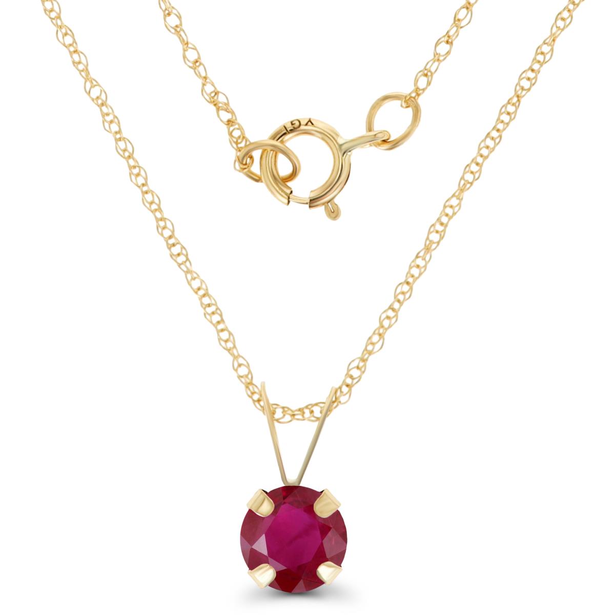14K Yellow Gold 5mm Round Glass Filled Ruby 18" Rope Chain Necklace