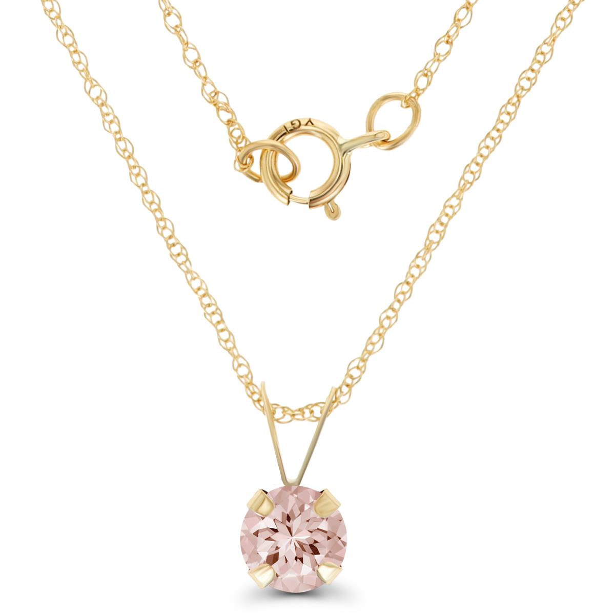 14K Yellow Gold 5mm Round Morganite 18" Rope Chain Necklace
