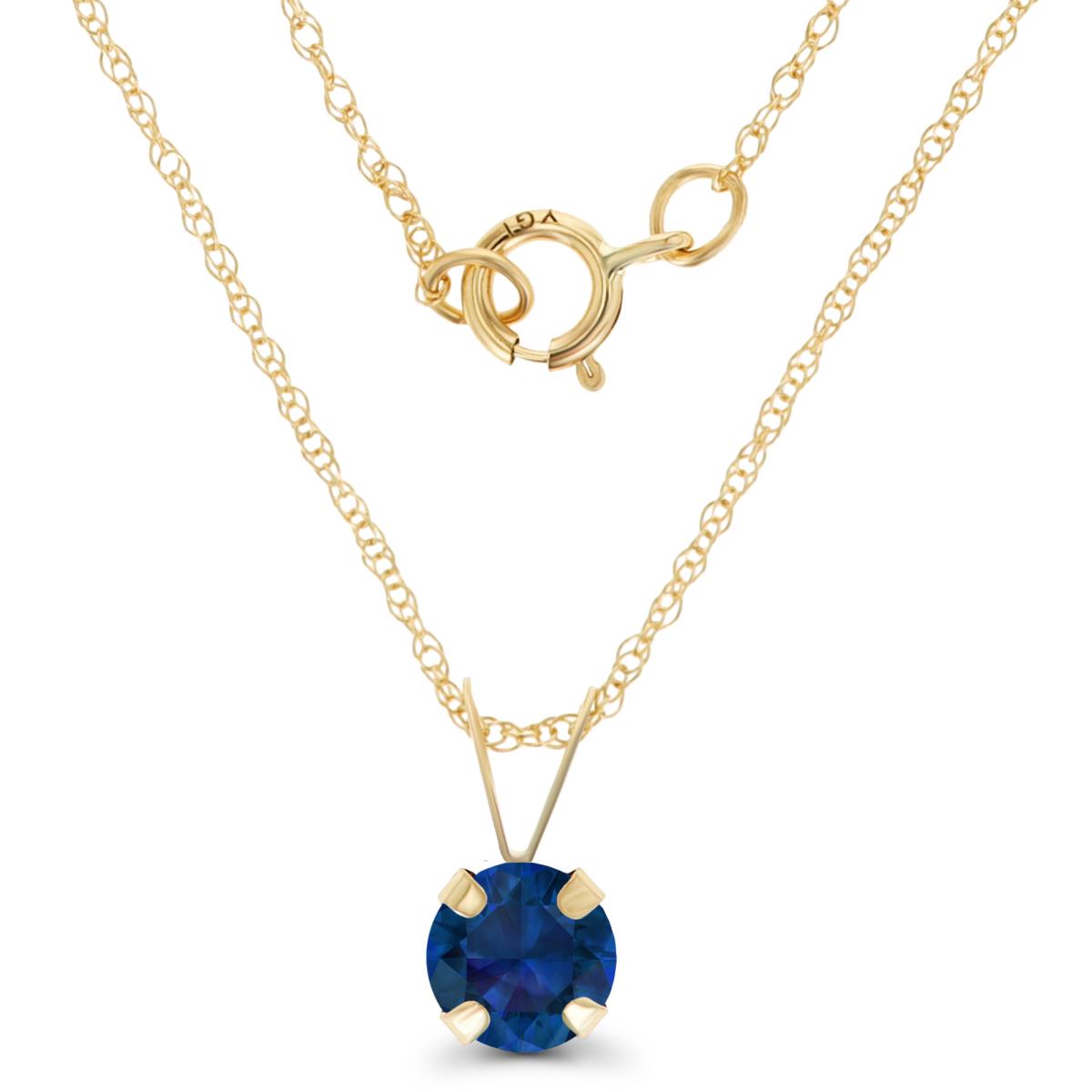 14K Yellow Gold 5mm Round Cr Blue Sapphire 18" Rope Chain Necklace
