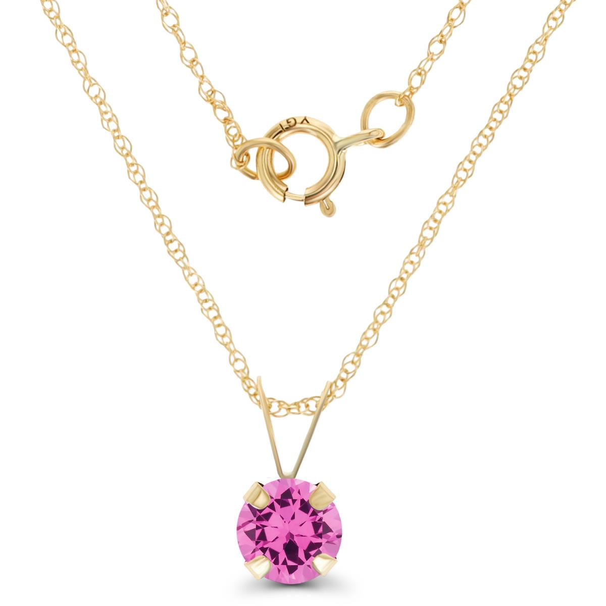 14K Yellow Gold 5mm Round Cr Pink Sapphire 18" Rope Chain Necklace