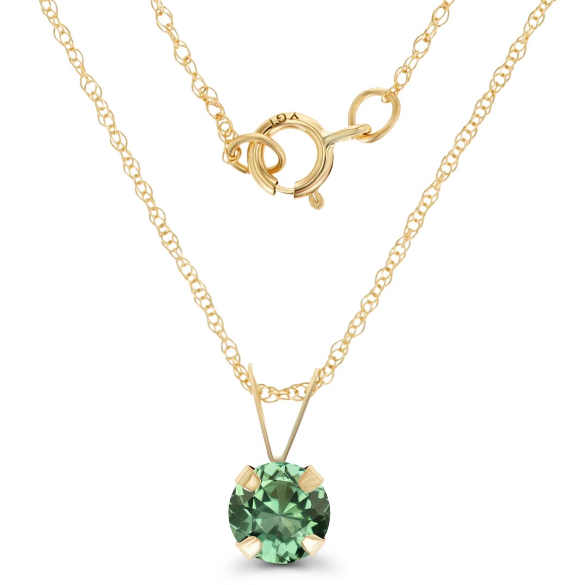 14K Yellow Gold 5mm Round Cr Green Sapphire 18" Rope Chain Necklace