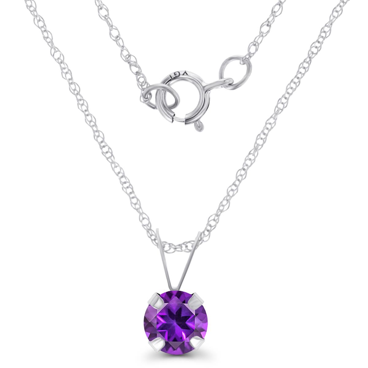 14K White Gold 5mm Round Amethyst 18" Rope Chain Necklace