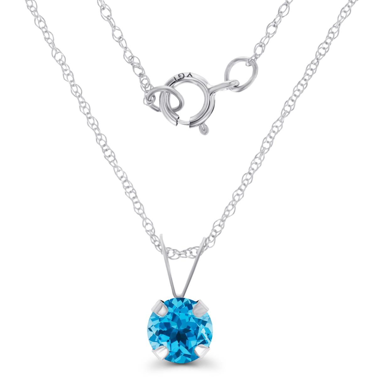 14K White Gold 5mm Round Swiss Blue Topaz 18" Rope Chain Necklace