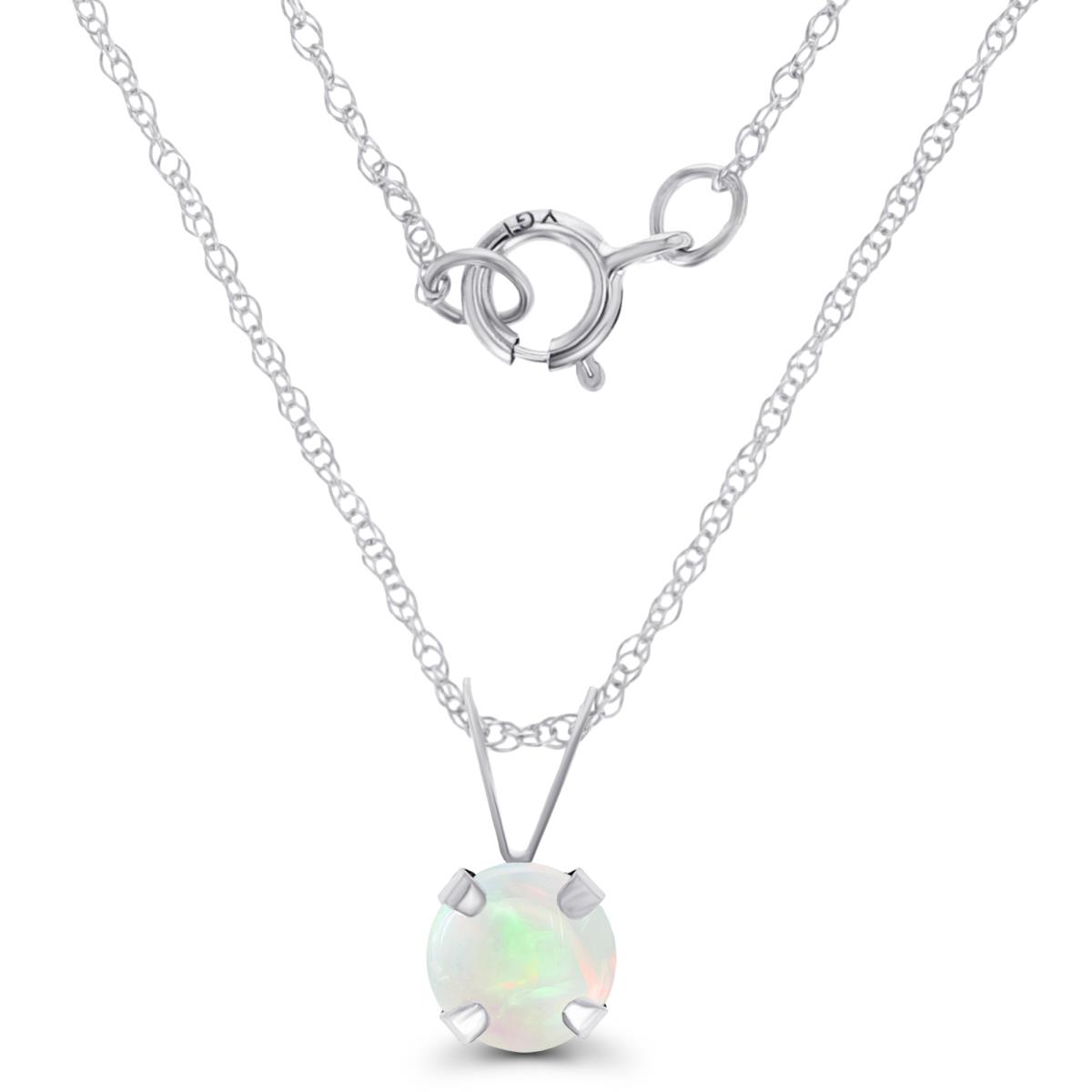 14K White Gold 5mm Round Opal 18" Rope Chain Necklace