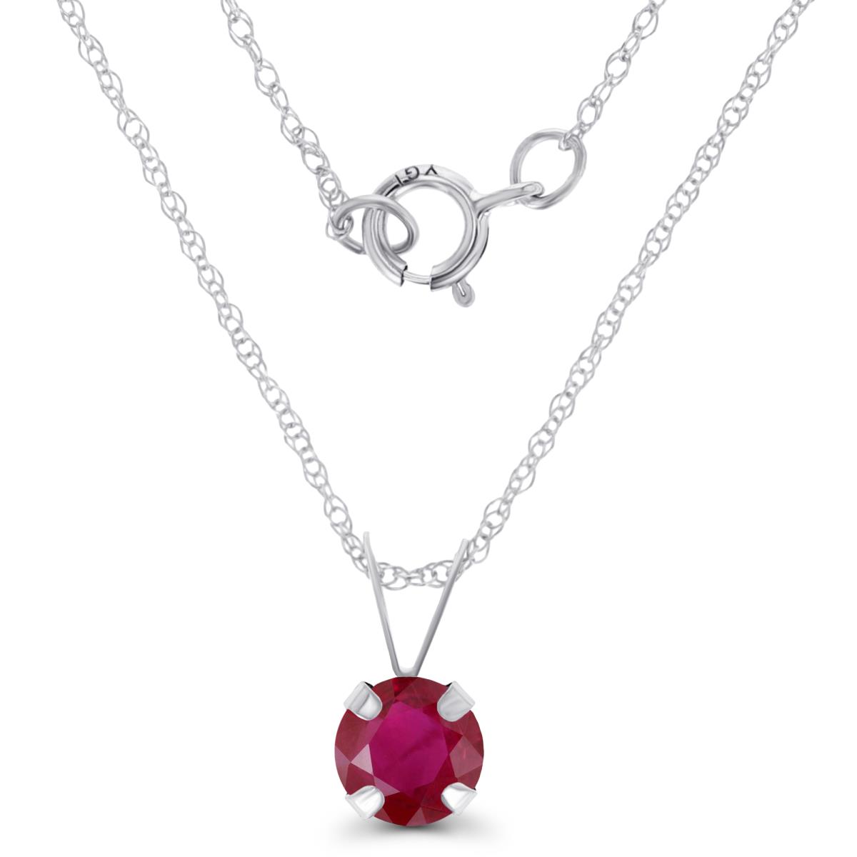 14K White Gold 5mm Round Glass Filled Ruby 18" Rope Chain Necklace
