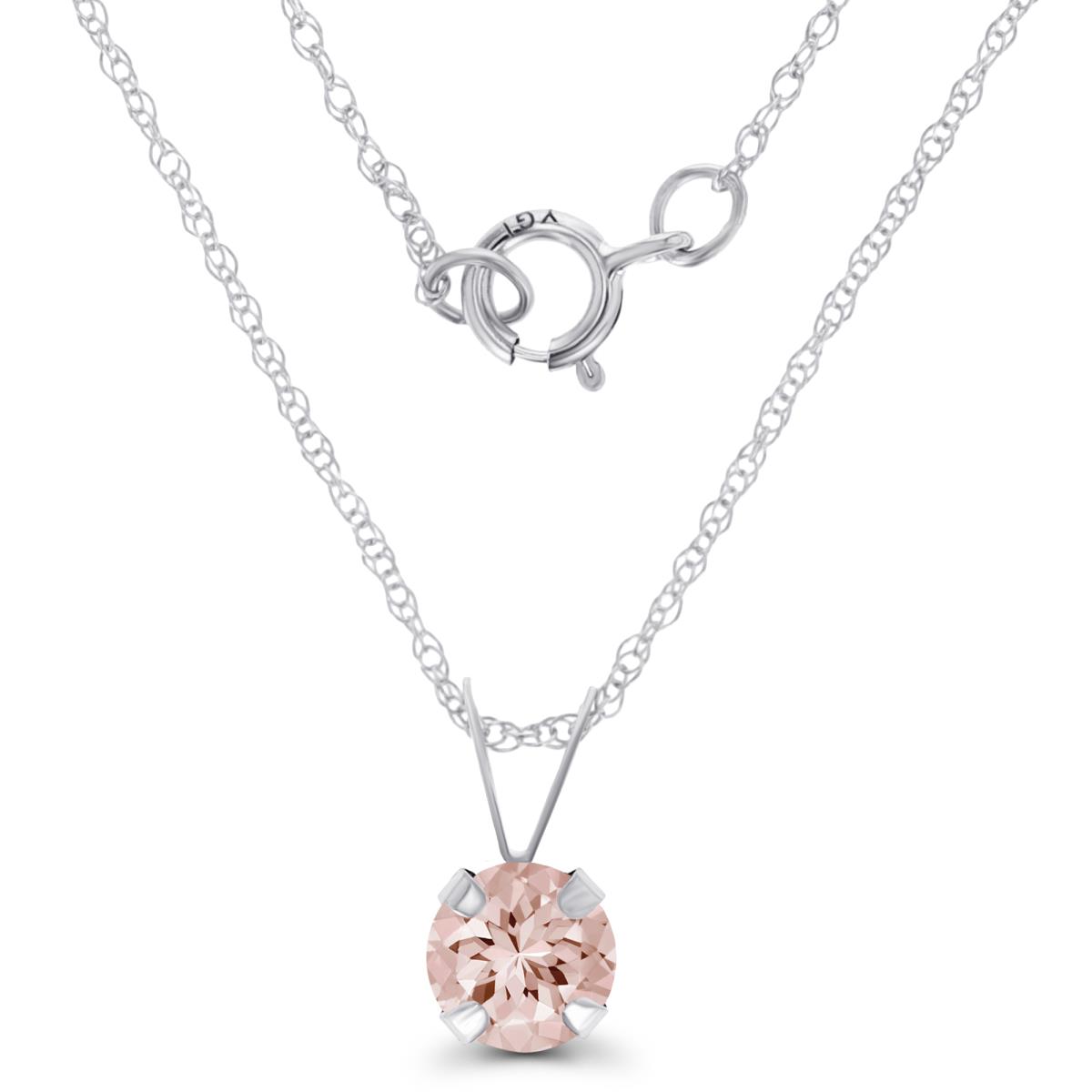 14K White Gold 5mm Round Morganite 18" Rope Chain Necklace