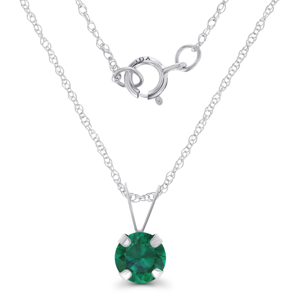 14K White Gold 5mm Round Cr Emerald 18" Rope Chain Necklace