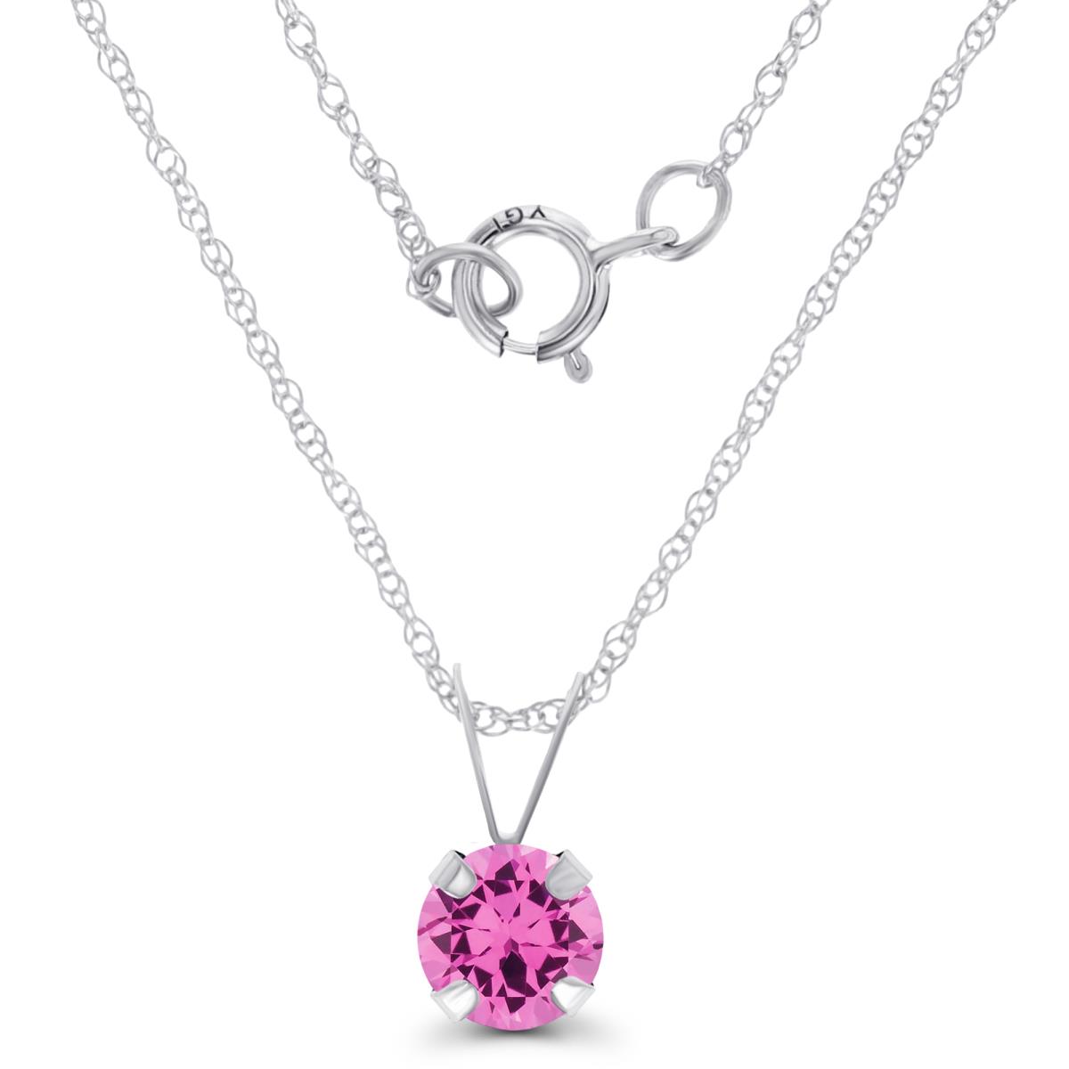 14K White Gold 5mm Round Cr Pink Sapphire 18" Rope Chain Necklace