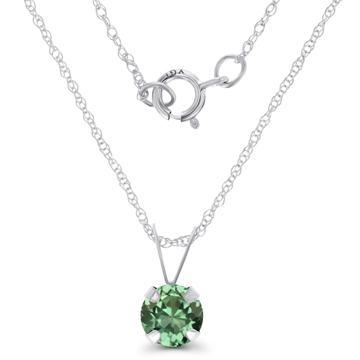 14K White Gold 5mm Round Cr Green Sapphire 18" Rope Chain Necklace