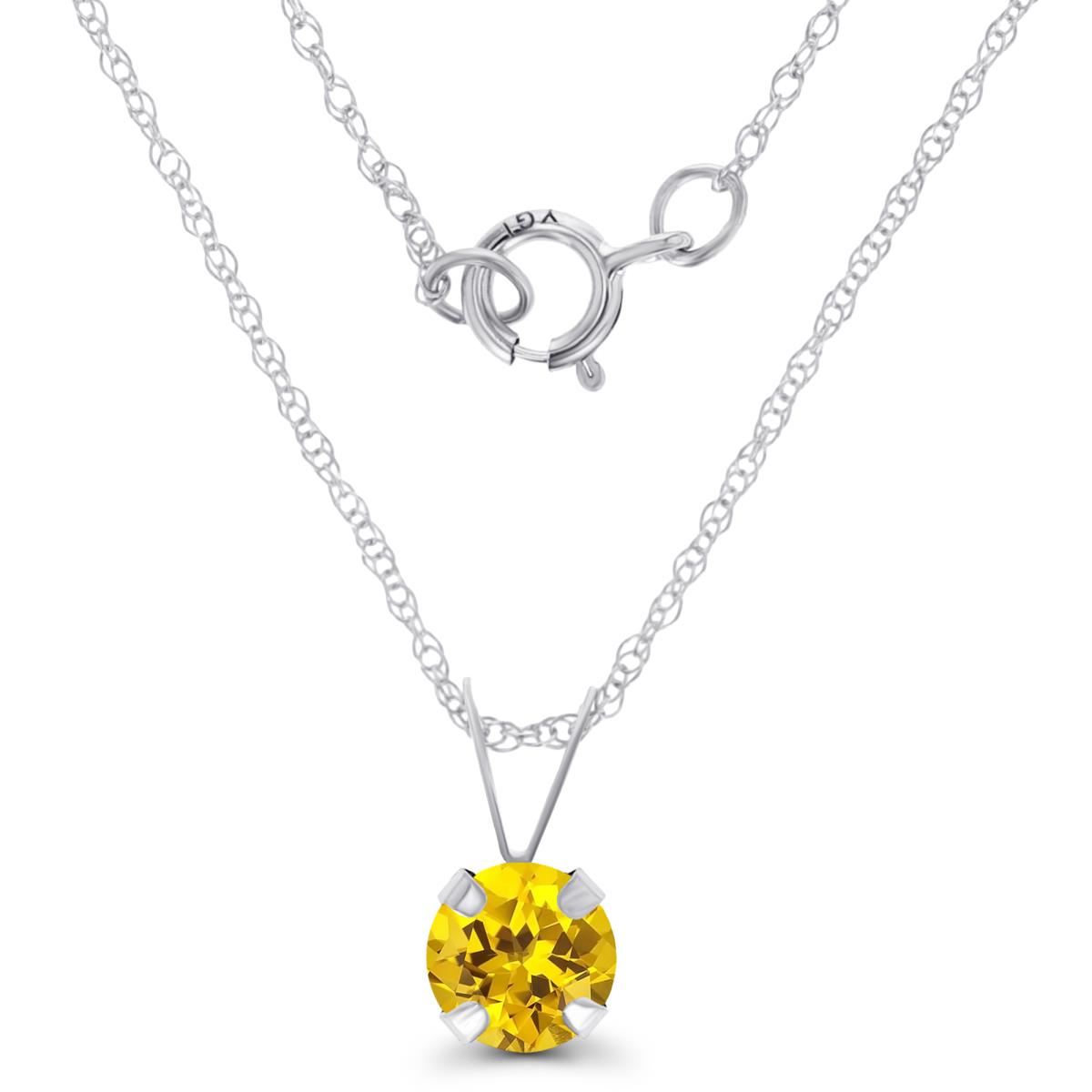 14K White Gold 5mm Round Cr Yellow Sapphire 18" Rope Chain Necklace
