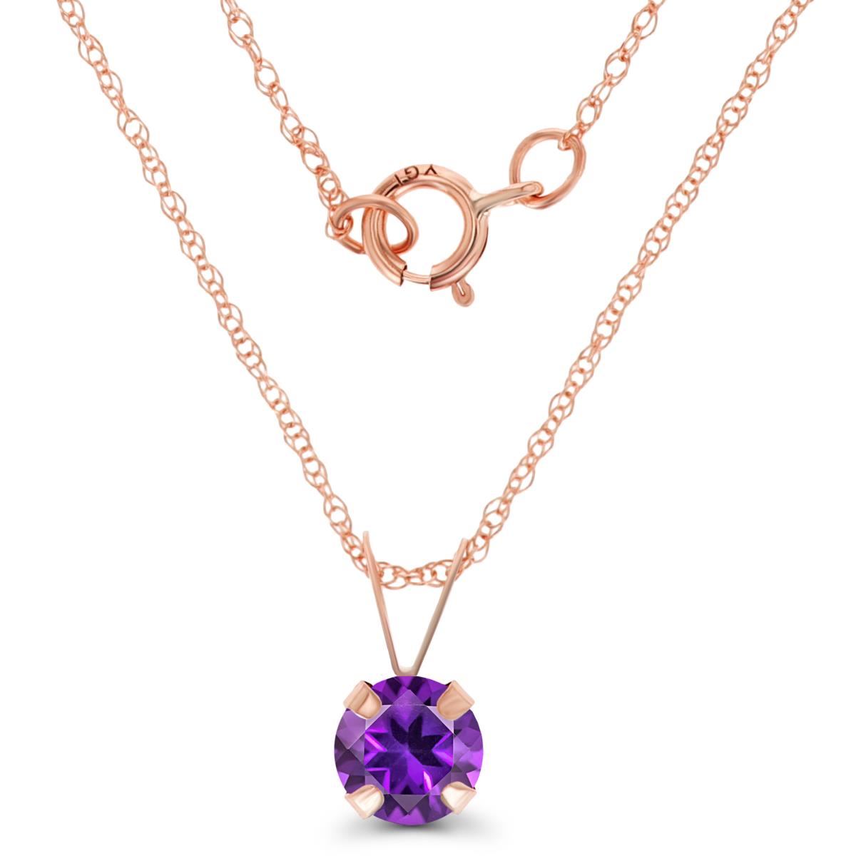 14K Rose Gold 5mm Round Amethyst 18" Rope Chain Necklace