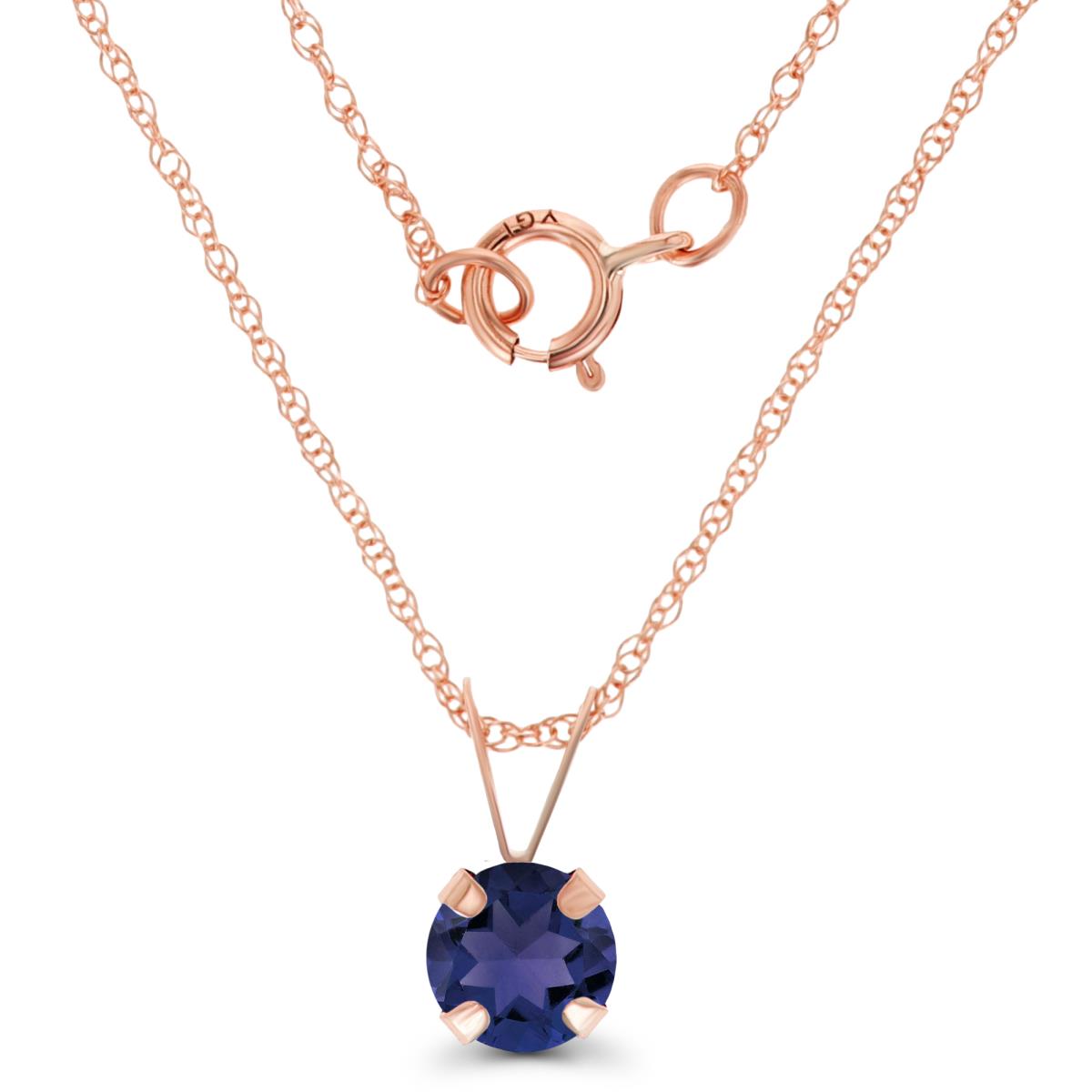14K Rose Gold 5mm Round Iolite 18" Rope Chain Necklace