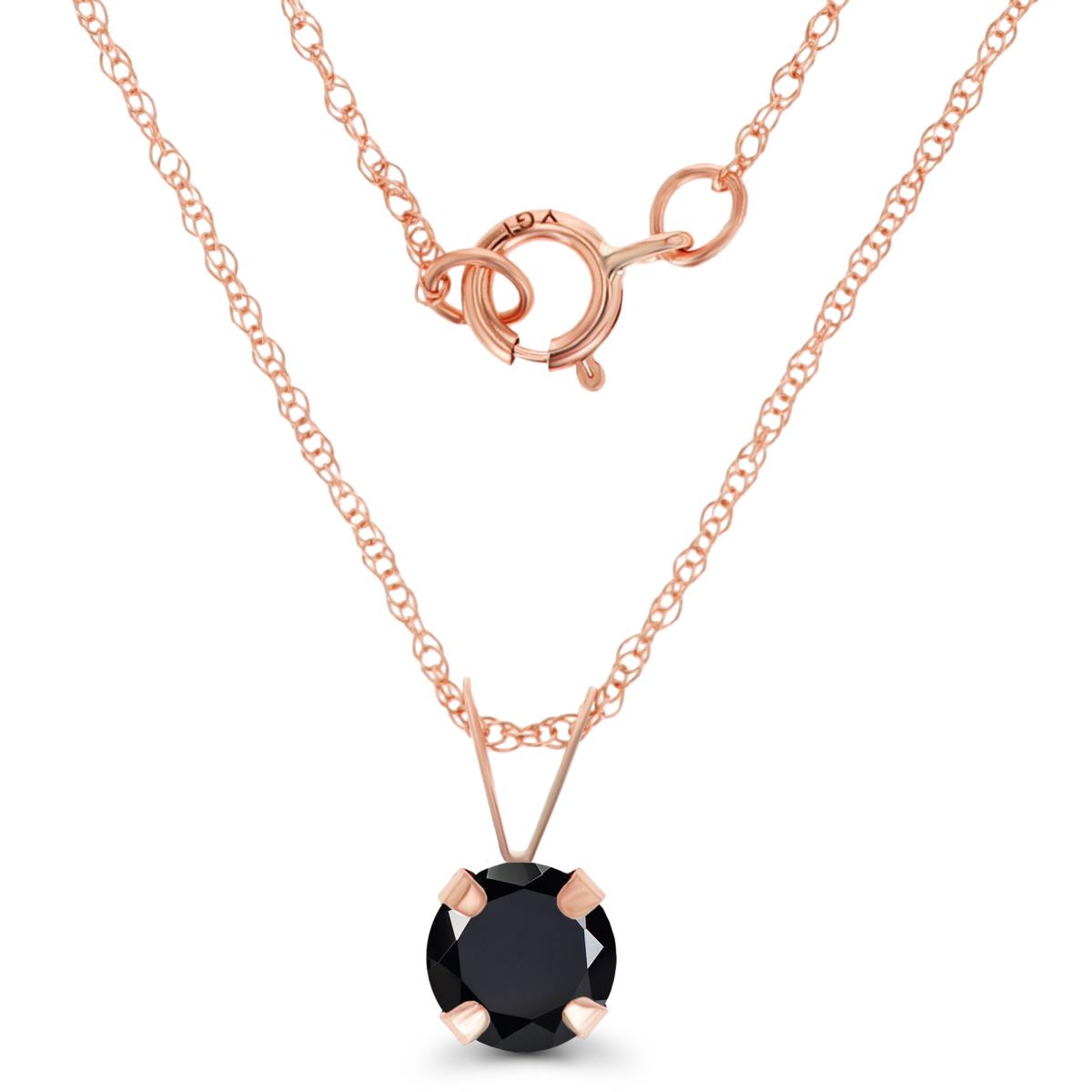 14K Rose Gold 5mm Round Onyx 18" Rope Chain Necklace