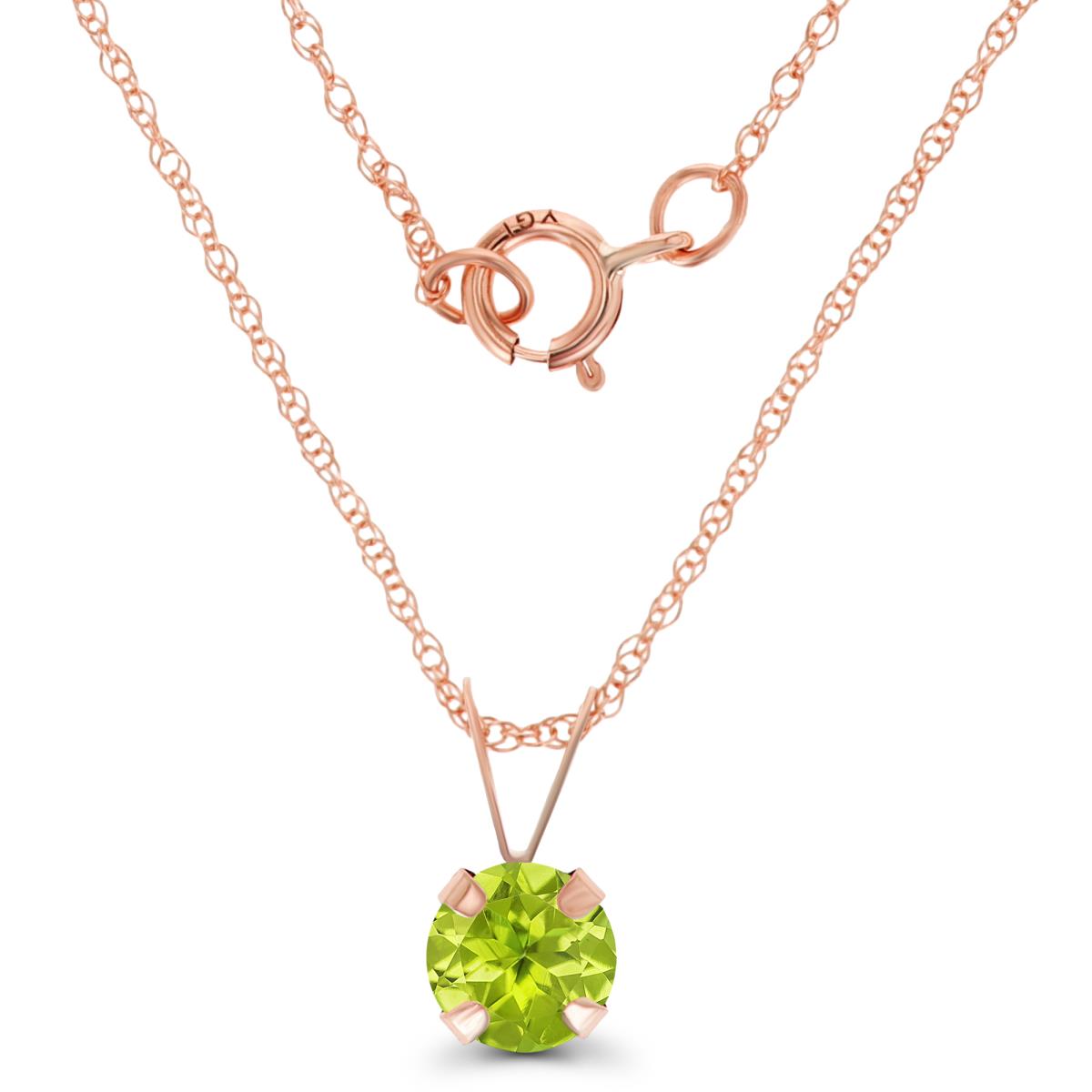 14K Rose Gold 5mm Round Peridot 18" Rope Chain Necklace