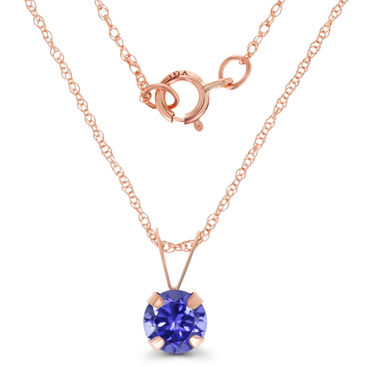 14K Rose Gold 5mm Round Tanzanite 18" Rope Chain Necklace