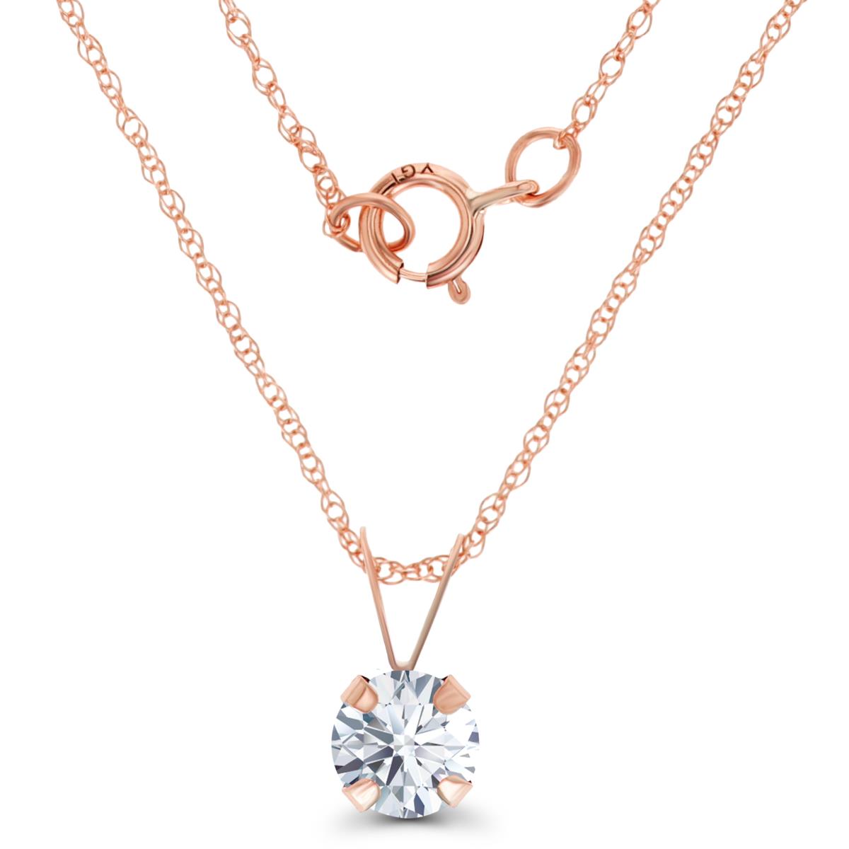 14K Rose Gold 5mm Round White Topaz 18" Rope Chain Necklace