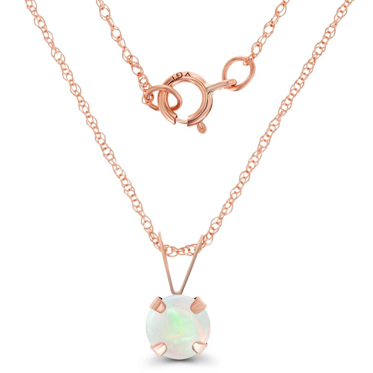 14K Rose Gold 5mm Round Opal 18" Rope Chain Necklace