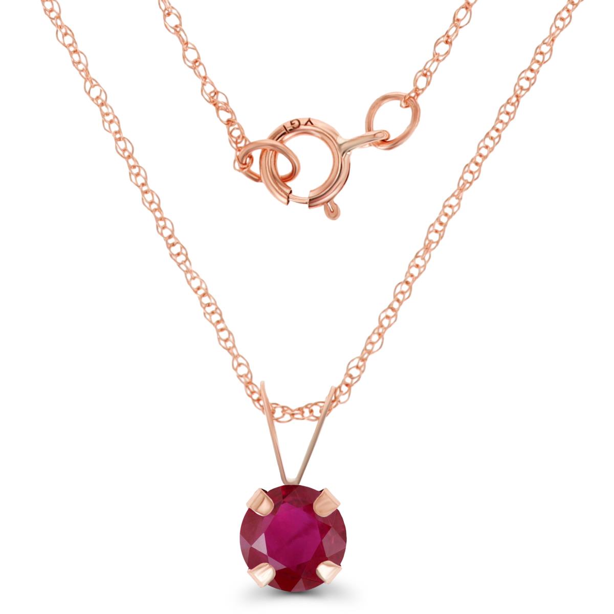 14K Rose Gold 5mm Round Glass Filled Ruby 18" Rope Chain Necklace