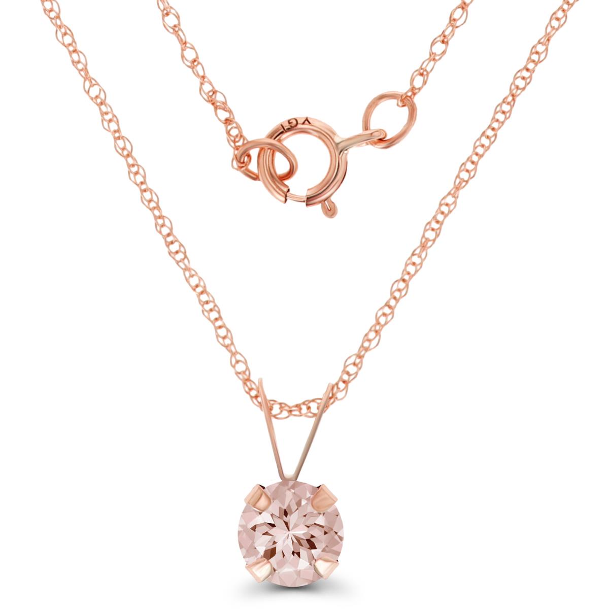 14K Rose Gold 5mm Round Morganite 18" Rope Chain Necklace