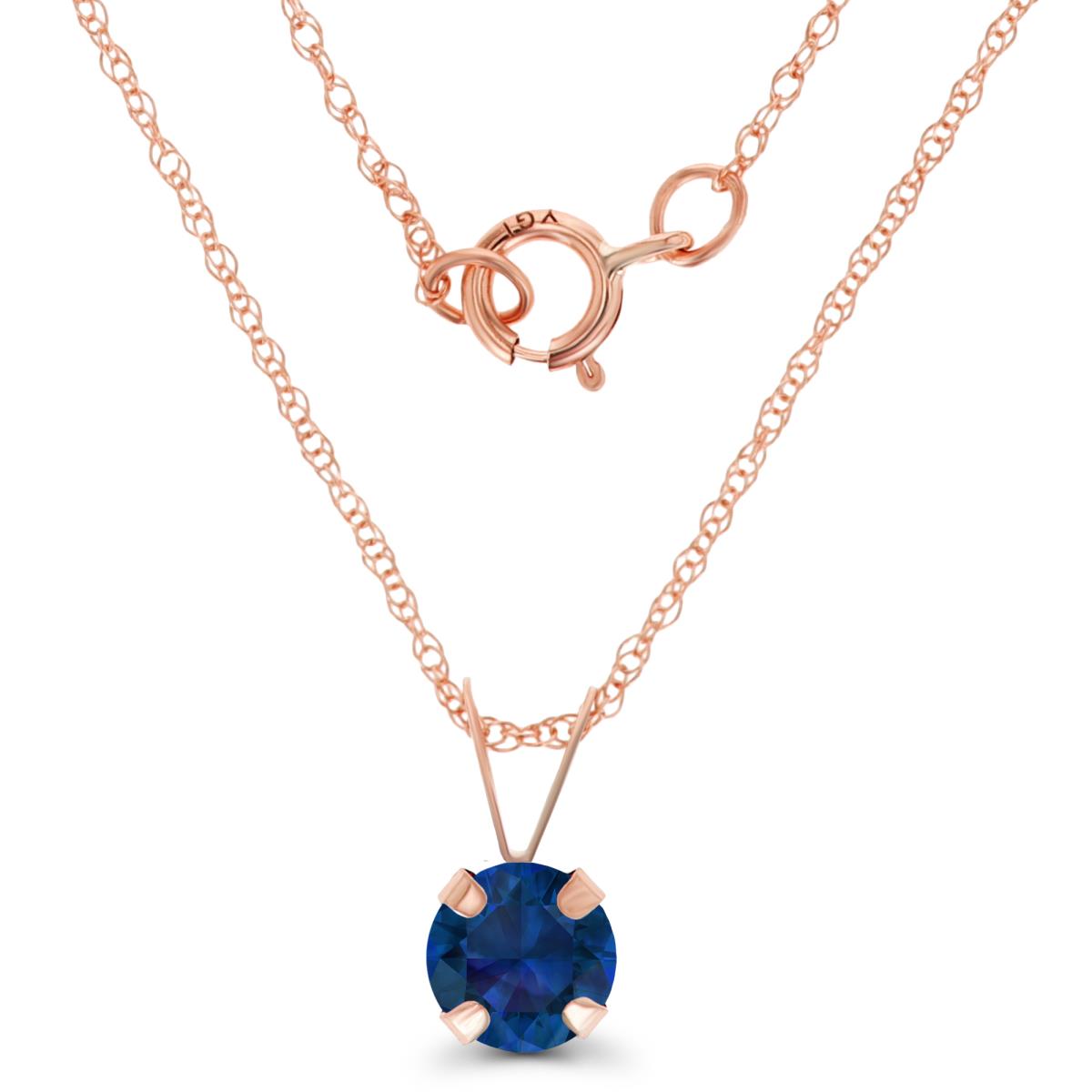 14K Rose Gold 5mm Round Cr Blue Sapphire 18" Rope Chain Necklace