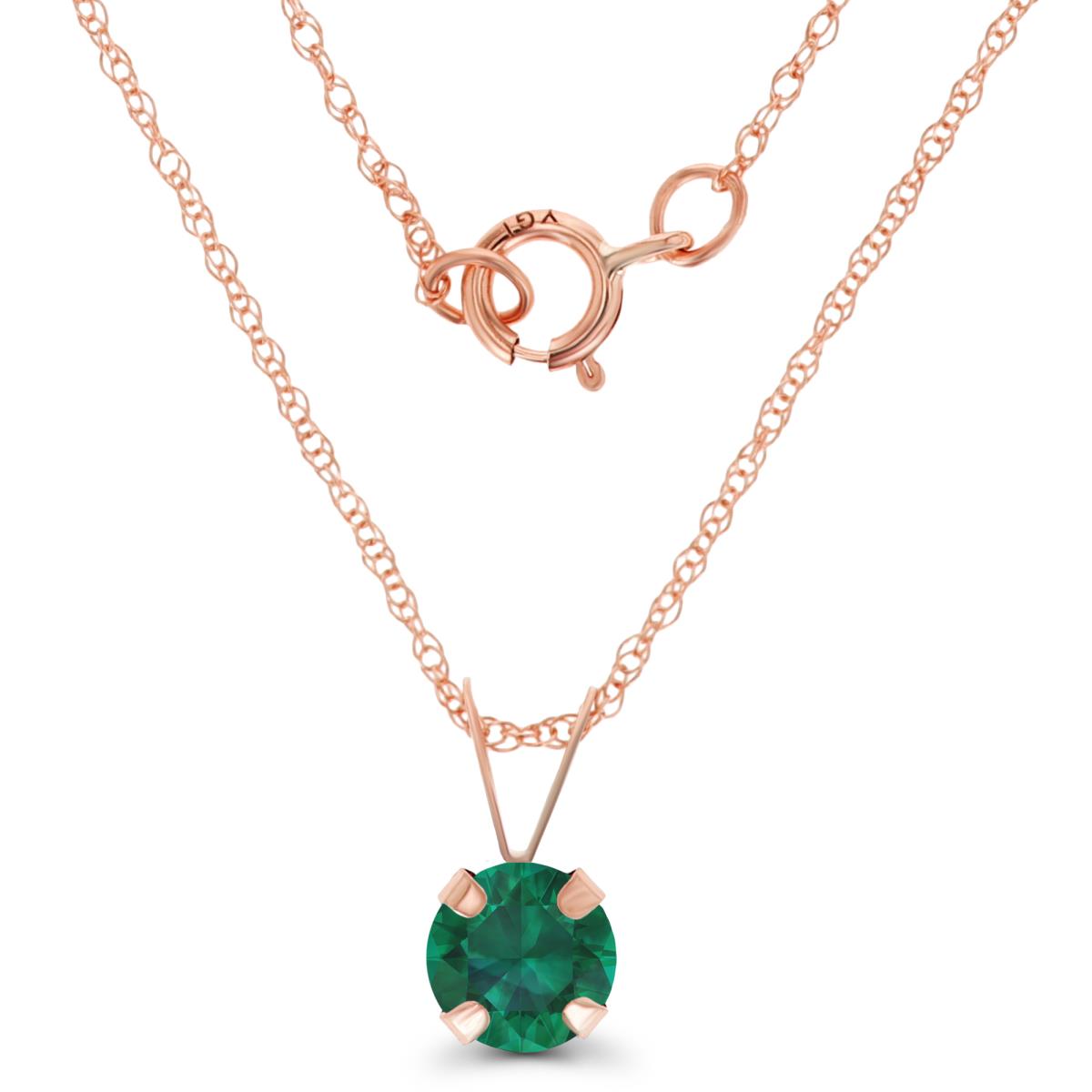 14K Rose Gold 5mm Round Cr Emerald 18" Rope Chain Necklace