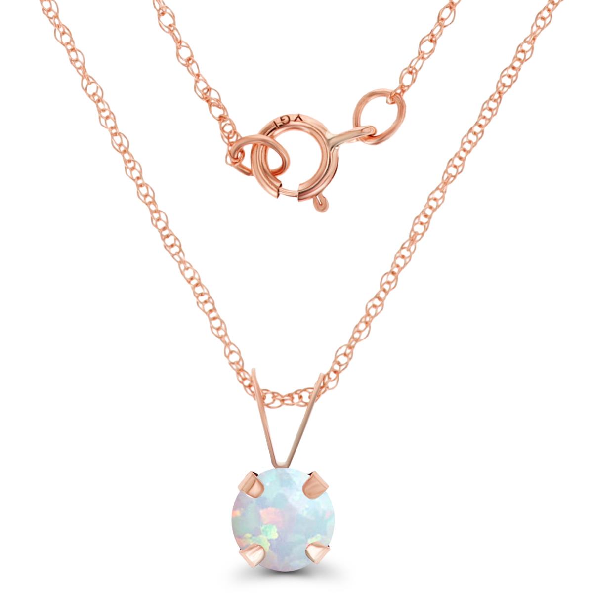 14K Rose Gold 5mm Round Cr Opal 18" Rope Chain Necklace
